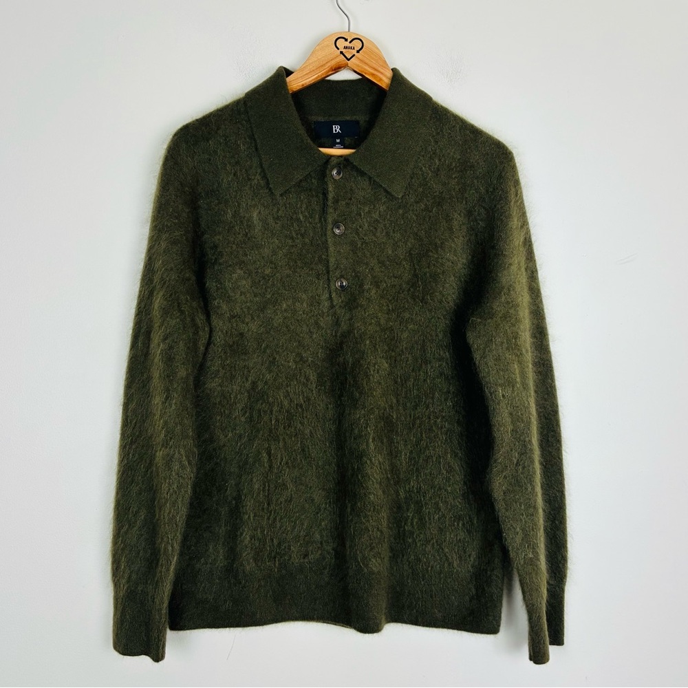 Banana Republic brushed cashmere polo sweater in olive green. Medium
